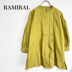 RAMIRAL ピンタック入り　バンドカラー チュニック　パフスリーブブラウス