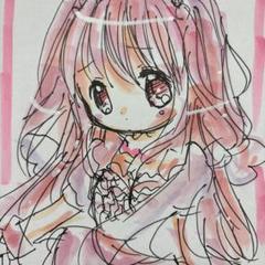 新作。手描きイラスト。小色紙。天使の女の子