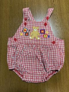 【希少★美品★ミキハウス 85cm】赤 チェックロンパース だるまオール