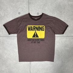 リンガーTシャツ　WARNING　警告マーク　プリント　ヴィンテージ　良配色