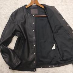 【希少L/羊革】エディフィス レザージャケット ノーカラー シープスキン 革タグ 希少L/羊革】エディフィス レザージャケット ノーカラー シープ