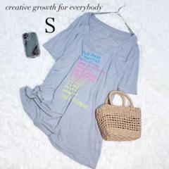 Tシャツ/USA製/コットン/半袖/プリント/グレー/Ｓ/美品✨️/体型カバー