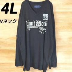 4L メンズ ロンＴ Vネック ロゴプリント 大きめサイズ