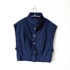 ノースリーブベスト LOEFF ロエフ【S】ネイビー 綿混 リネン混 カジュアル