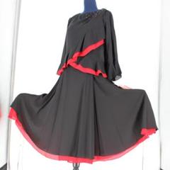 【新品 社交ダンス衣装】上下セット トップス スカート 黒 赤 elegance 新品 社交ダンス衣装】上下セット トップス スカート 黒 赤