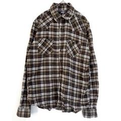 CINEMA【L】チェック柄長袖シャツ　茶色　レギュラーカラー　カジュアル