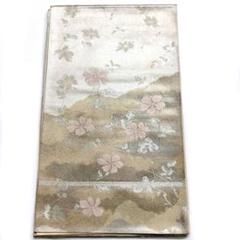 袋帯 銀通し グリッター 銀彩 蔓花文様 正絹 リメイクなどに Q800