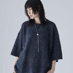 新品未使用 【VELNUS】透かし編みルーズ半袖ラメサマーニット ネイビー S
