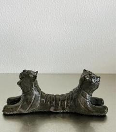 筆架　菊池克　「双頭黒虎」阿吽の虎　唐津　文房四宝　棚飾　茶道　書道 筆架菊池克「双頭黒虎」阿吽の虎唐津文房四宝棚飾茶道書道