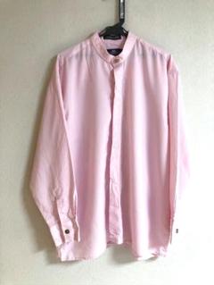 イタリア古着 LEONARDI バンドカラー 長袖 ピンクシャツ L
