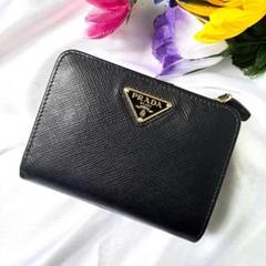 極美品/現行✨プラダ 折り財布 三角ロゴ ブラック サフィアーノ