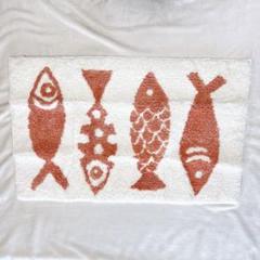 新品◆玄関マット おしゃれ ドアマット 洗える魚 ベージュ 赤 50*80cm