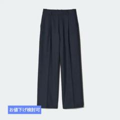 UNIQLO 【M】 タックワイドパンツ ツータック グレー 473638