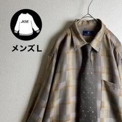 ネクタイシャツ　刺繍ロゴ　幾何学模様　チェック柄　くすみ色　ユニセックス古着女子