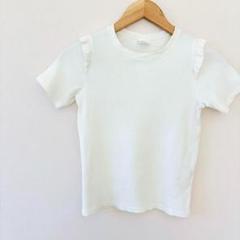 160㎝女の子【ZARAザラ】フリルサマーリブカットソー　白ホワイト　大人可愛い
