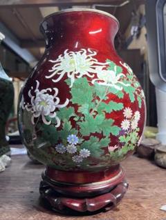 七宝焼　安藤七宝　赤透　花文　花瓶　C　6293 七宝焼 安藤七宝 赤透 花文 花瓶 C 6293