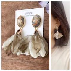 再販✴︎ アンティークカボション♡シフォンタッセル　セージ×ホワイト
