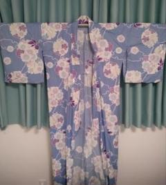青色 花柄 綿 浴衣