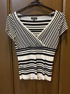 INDIVI VネックストライプTシャツ サイズ38 ボーダー