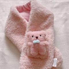 マフラー 子供 アニマル 通しマフラー ピンク クマ 簡単 キッズ ベアー