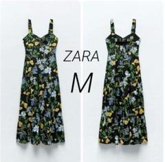ZARA フローラルプリント ワンピース M 花柄 ボタニカル 半袖