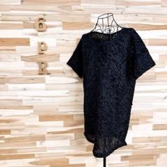 希少/完売【ザラ】もこもこ 立体 モール 編み カットソー 半袖Tシャツ M 黒