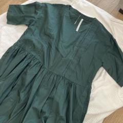 ダークグリーン 半袖 シャツワンピース M ワンピース
