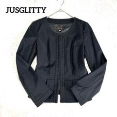 JUSGLITTY ジャスグリッティー　Ｖジャケット ノーカラージャケット 美品！JUSGLITTY ウォッシャブル Vネックノーカラージャケット 2