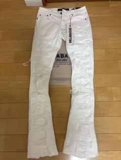 valabasas フレアデニム 28 ホワイト yvng patra valabasasバラバサス パネルダメージフレアスキニーデニム