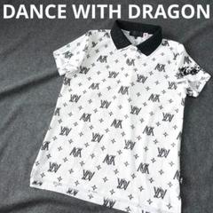 【ダンスウィズドラゴン】人気ドラゴンロゴ総柄 スパンコールロゴ 半袖ワンピースM ダンスウィズドラゴン】人気ドラゴンロゴ総柄 スパンコールロゴ