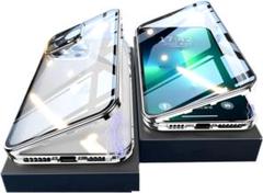 ﻿iPhone13proケース両面クリアガラスケースシルバーiphoneケース