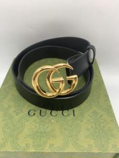 【美品】GUCCI グッチ　ダブルG ワイドベルト ブラック　ゴールド P55