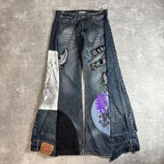 No.500【セール価格適用済】再構築 リメイク デニム ハカマ パンツ No.500【material mix】再構築 リメイク デニム ハカマ パンツ