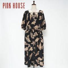 美品 ピンクハウス 90s 帽子柄プリントワンピース 黒 M~L*BD99