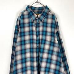 90sUSA古着 オンブレチェック ボタンダウン ネルシャツ 青白 2XL