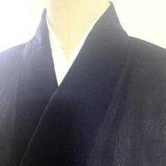5k1112 着物　正絹　夏物　薄物　縦絽　色無地　紋無し　紺　青　地紋　和装