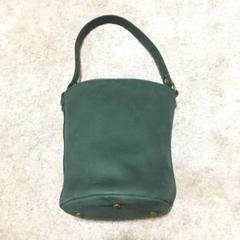 グリーンの巾着バッグ 肩掛け 本革 ゴールド金具