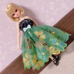 22センチドール ハンドメイド服 シャーリングレースドレス ミントガーデン