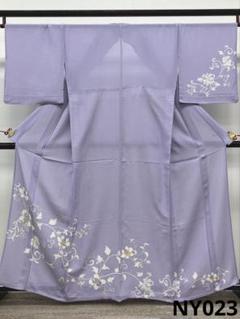 絽ちりめん 夏物 付け下げ 唐花文様 居敷当て付 正絹 ガード加工済 NY023