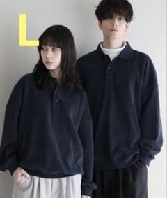 ETELIO カット コーデュロイ ポロシャツ ブルー トップス L ETELIO カット コーデュロイ ポロシャツ ブルー トップス L