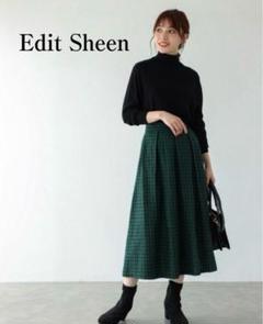 Edit Sheen　ツイード調チェックタックフレアスカート　美シルエット