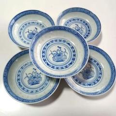 中国　景徳鎮青花小皿5枚　骨董 染付 景徳鎮からの風－青花と五彩の世紀－ 飯田市美術博物館
