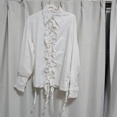 seytoフリル付きホワイト長袖シャツ