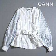 292u*ガ二ー GANNI ストライプ カシュクール ラップ シャツ