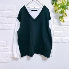GU　ジーユー　長袖シャツ　トップス　M　ドッキング　ベスト　上品　オフィカジ