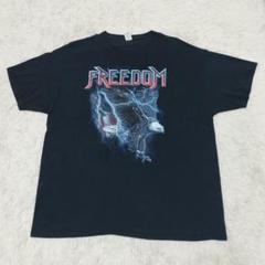 アニマル柄 黒Tシャツ 2XL 海外古着 フリーダム 白頭鷲 星条旗