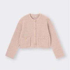 【美品】GU ダブルポケットニットジャケット　カーディガン　ピンク　Sサイズのサムネイル