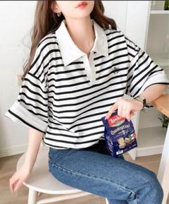 Java ワンポイント刺繍スキッパー襟半袖プルオーバー