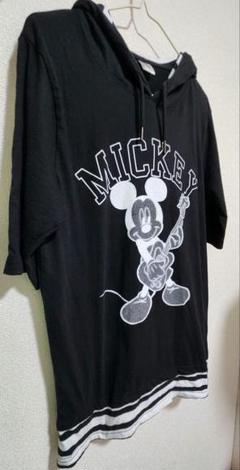 Disney 　ミッキーマウス　半袖パーカー 黒　Mサイズ
