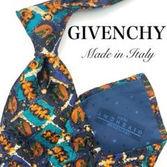 【美品】GIVENCHY ジバンシー ネクタイ ネイビー 紺 オレンジ 橙 総柄